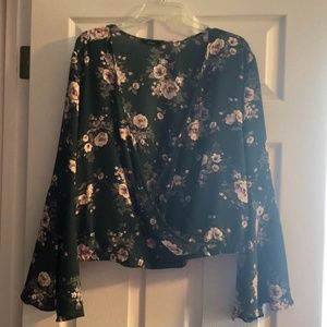 Floral Bell Sleeve Cropped Blouse